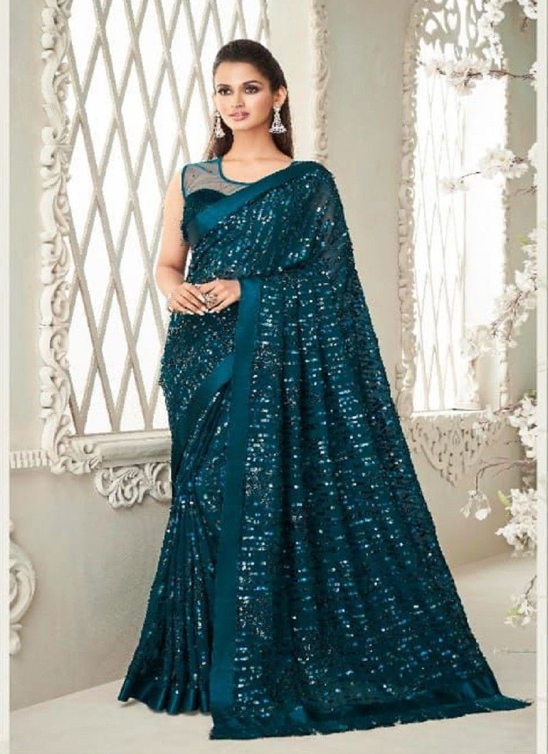 Blue Colour Hit Design TFH New Latest Party Wear Soft Georgette Saree Collection 6409